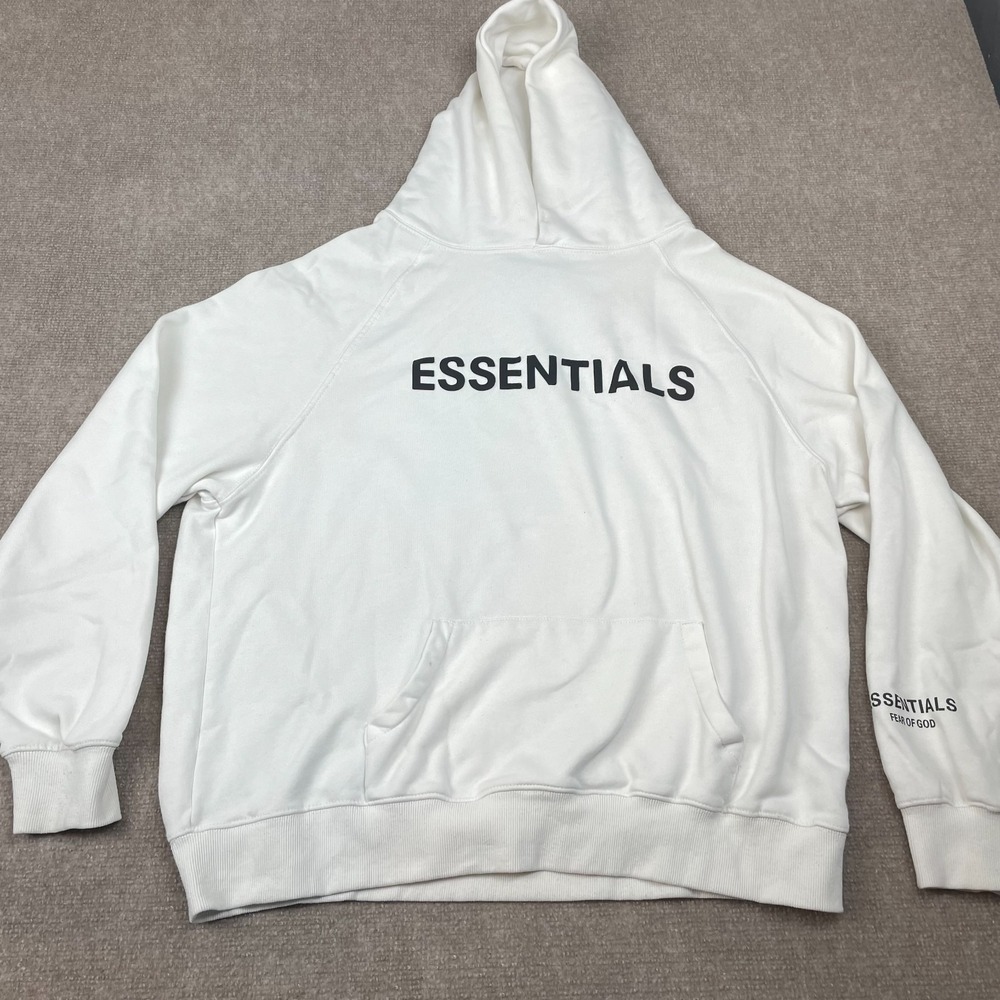 Essential Fear Of God Hoodie Mens Medium White Cotton Fleece Lined Raglan Sleeve